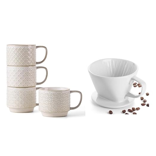 DOWAN 12oz Coffee Mugs Set of 4 and Pour Over Coffee Maker