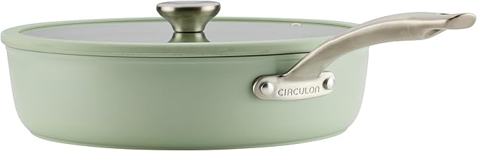 Circulon Halo with LaserDefense Ceramic Nonstick Saute Pan with Helper Handle and Lid Made without PFAS Compatible with All Stovetops Dishwasher and Oven Safe 5 Quart Multipurpose Pan - Sage