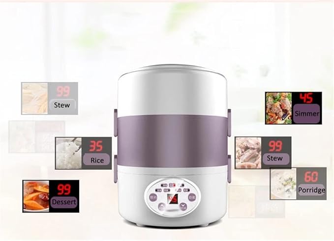 Rice Cooker 3 Layers Portable Heating Bento Steamer Cooking Pot 2L Food Container Warmer