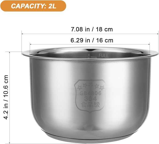 Rice Cooker Liner Replacement 2L Electric Cooker Inner Pot Cooker Accessories Inner Rice Cooking Pot Parts Stainless Steel Instant Inner Cooking Supplies