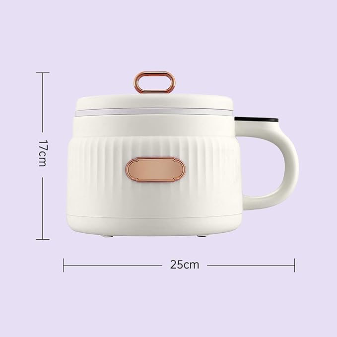Small Rice Cooker 1.6L Noodle Cooker Keep Warm Portable Electric Pot Nonstick for 1-2 People Camping Cooking Soup Oatmeal Beige