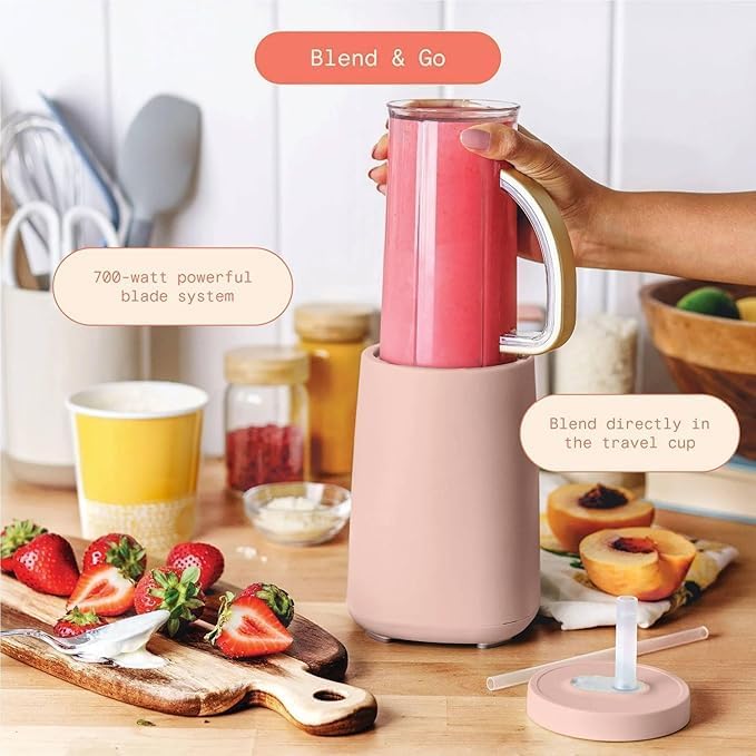 Personal Blender 12-Piece Set 240W Power BPA-Free Dishwasher Safe with Travel Cup and Grinding Blade (Rose)
