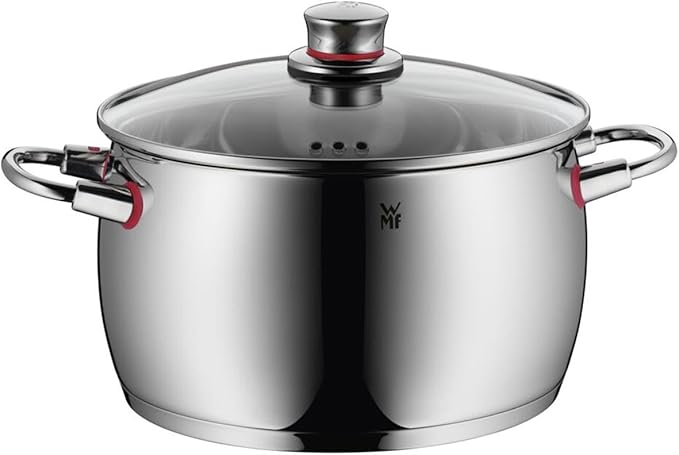 WMF cookware Set 4-Piece Quality One Vapor Hole Glass lid Cromargan Stainless Steel Brushed Suitable for All Stove Tops Including Induction Dishwasher-Safe