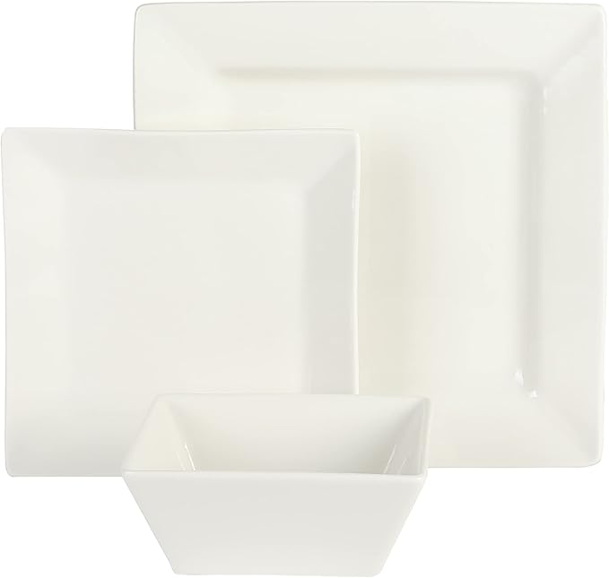 Gibson Home Zen Buffet Hard Square Porcelain Chip and Scratch Resistant Dinnerware Set White Service for 8 (24pcs)