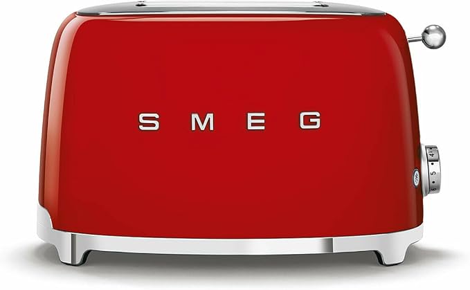 SMEG 2 Slice Toaster with 6 Presets and Defrost Function and Removable Crumb Tray TSF01RDUS RED
