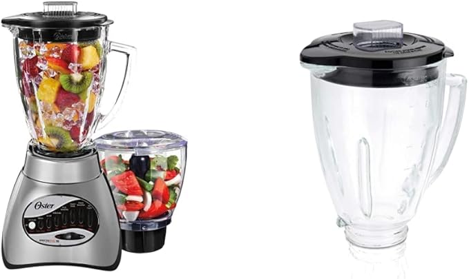Oster Core 16-Speed Blender with Glass Jar Black 006878. Brushed Chrome &amp Blender 6-Cup Glass Jar Lid Black and clear