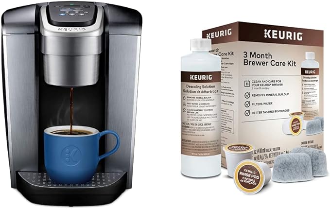 Keurig K-Elite Coffee Maker Single Serve K-Cup Pod Coffee Brewer With Iced Coffee Capability &amp 3-Month Brewer Maintenance Kit Includes Descaling Solution Water Filter Cartridges &amp Rinse Pod