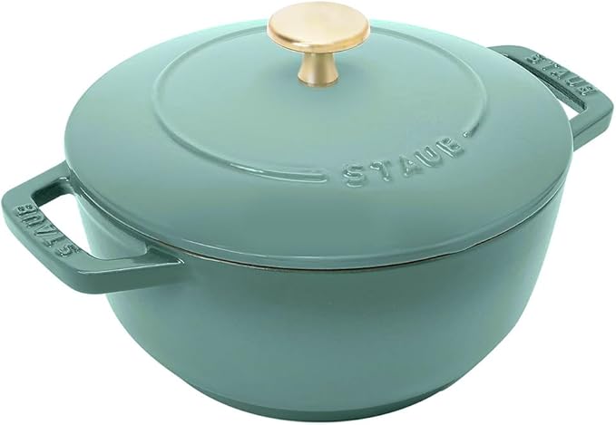 staub Wa-NABE Z1027-781 Wanabe Eucalyptus M 7.1 inches (18 cm) Double-Handed Cast Iron Pot Cooking 2 Pieces Induction Compatible Japanese Authentic Product with Serial Number