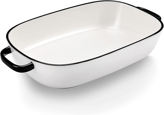 6 Quart Large Rectangular Baking Dish 16x11 Inches Ceramic Baking Pan Casserole Dish for CookingKitchen and Daily Use Safe for Oven Microwave Refrigerator Disinfection Cabinet and DishwasherWhite