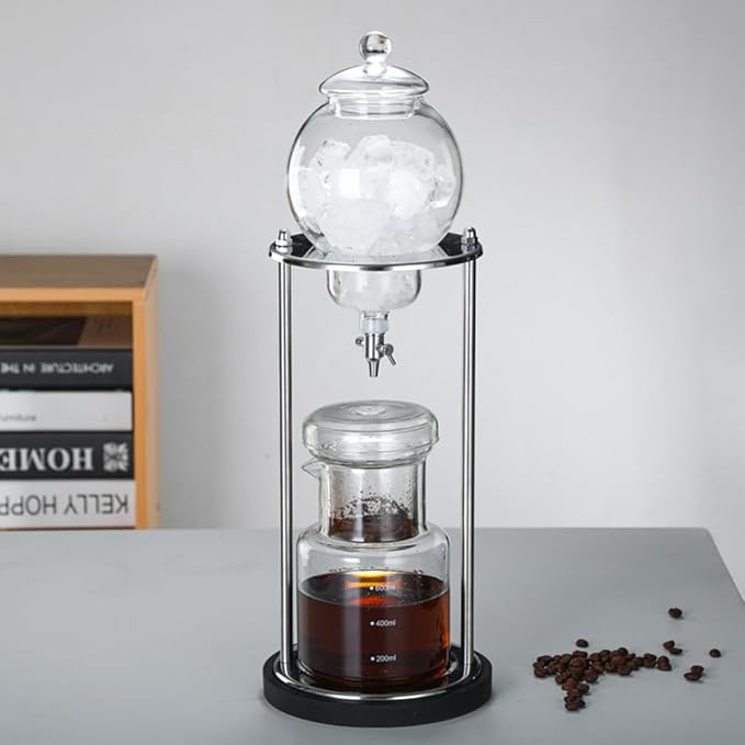 Cold Brew Coffee Maker 20OZ Iced Slow Drip Coffee Brewer Easy to Use and Clean Borosilicate Glass and Metal Base (Silver)