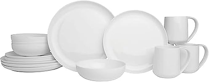 Everyday White by Fitz and Floyd Nevaeh Coupe 16 Piece Dinnerware Set Service for 4
