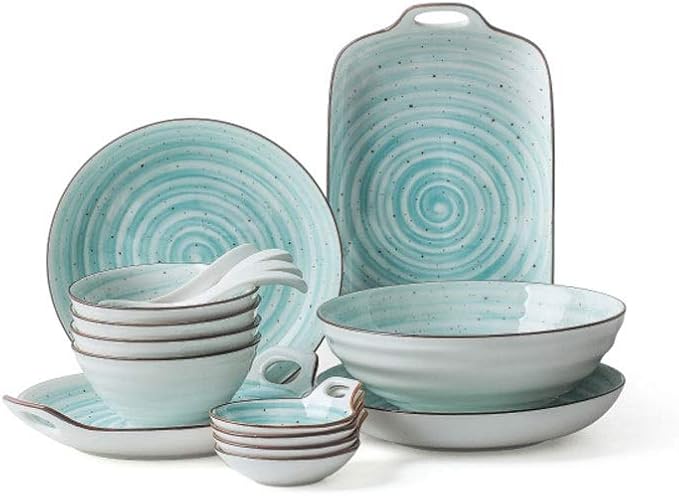 Elegant Dinnerware Set Dinner Plates Bowls Set Creativity Reactive Glaze Dinnerware Set Plates Dishes Bowls Plates and Bowls Set for Picnic Rv UseB