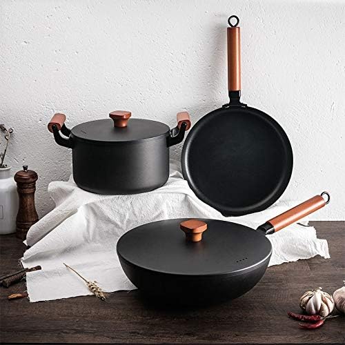 Cookware 3PC Household Iron Pot Cooking Soup Pot Sturdy Fine Iron Pot Uncoated Non-Stick Cookware for Store Camping Kitchen Home