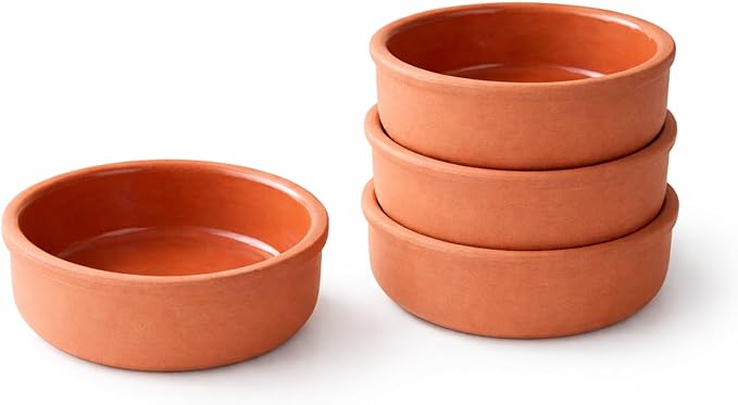 Mexican Clay Cookware Set of 4 (5.5 inch) – Terracotta Cazuelas Cocina Mexicana Spanish Earthenware Pots for Baking Yogurt Kheer Meat Vegetables Turkish &amp Mediterranean Cuisine