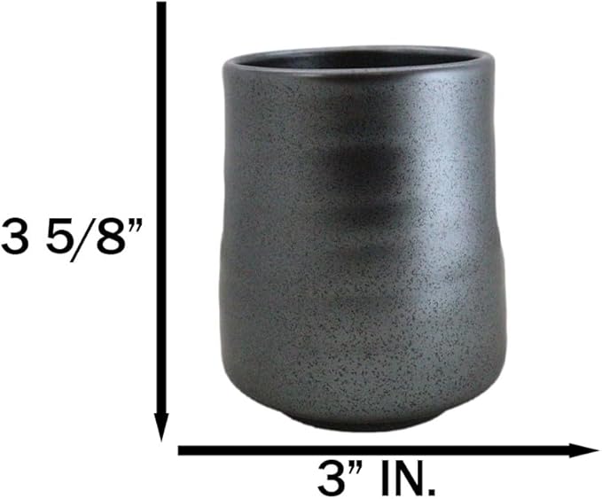 Ebros Gift Iron Black Clay Underglaze Technique Tetsu Kesho Porcelain Dinnerware Kitchen Set Asian Japanese Restaurant Supply (Pack Of 6 Reactive Glaze Tea Cups 9oz)