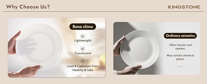 KINGSTONE Bone China Dinnerware Set for 8 with 40 Piece Silverware Set for 8 Dishwasher Safe Tableware for Daily Use with Elegant Design