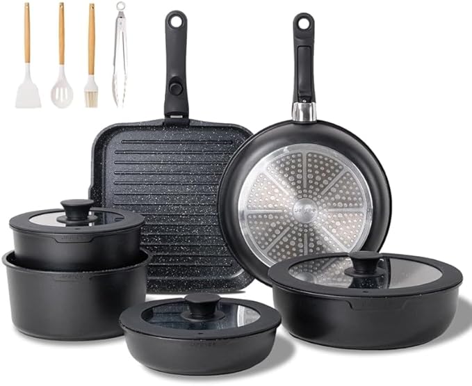 JEETEE Pots and Pans Set Non Stick 26pcsRemovable HandleInduction Kitchen Cooking SetsNonstick Cookware Sets with Detachable Handle - Kitchenware for Your Home Cooking NeedsPFOA Free (black)