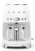 Smeg DCF02WHUK Drip Coffee Machine Auto-Start Mode Reuseable Filter Digital Display Anti-Drip System Aroma Intensity Option 1.4 Litre Tank White
