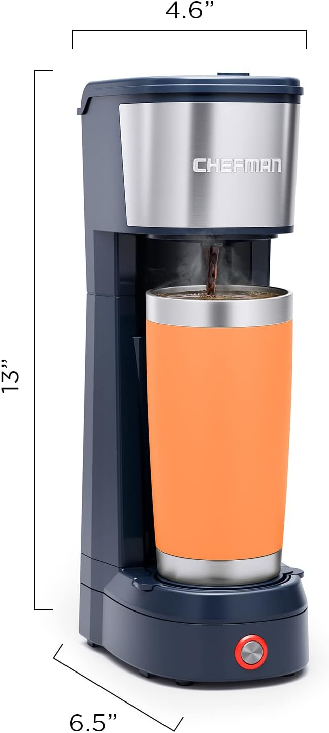 Chefman InstaCoffee Max The Easiest Way to Brew the Boldest Single-Serve Coffee Use Fresh And Flavorful Grounds or K-Cups With A Convenient Built-In Lift Mystic Blue