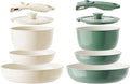 Redchef Ceramic Pots and Pans Set Nonstick Kitchen Cookware Sets Non Toxic Pots and Pans Set Non Stick PFAS PFOA &amp PTFE Free Detachable Handle Pots and Pans 10 Piece (Beige+Green) RV Cookware