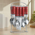 Montgomery Ward 20-Piece Hanging Flatware Set with Rack Red - Elegant Stainless Steel Utensils (Red)