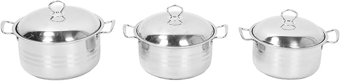 Stainless Steel Pot Set Premium Even Heat Distribution Anti Stick Multi Functional Cooking Pot for Home Kitchen Restaurant 3 Piece Set