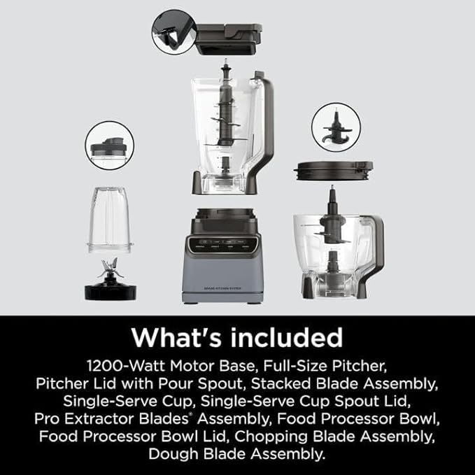Grand Kitchen System 1200W Blender Food Processor Combo with Auto-iQ 72oz Pitcher 8-Cup Bowl for Smoothies &amp Dough