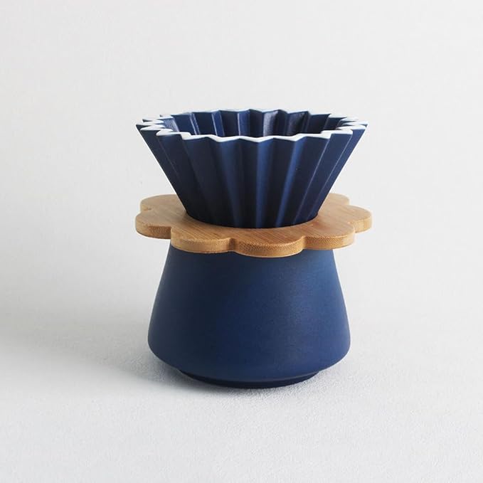 Pour Over Coffee Maker Set Vintage Ceramic Pour Over Coffee Dripper Set for Home Café Restaurant Camping 8 OZ/250ML (Blue A)
