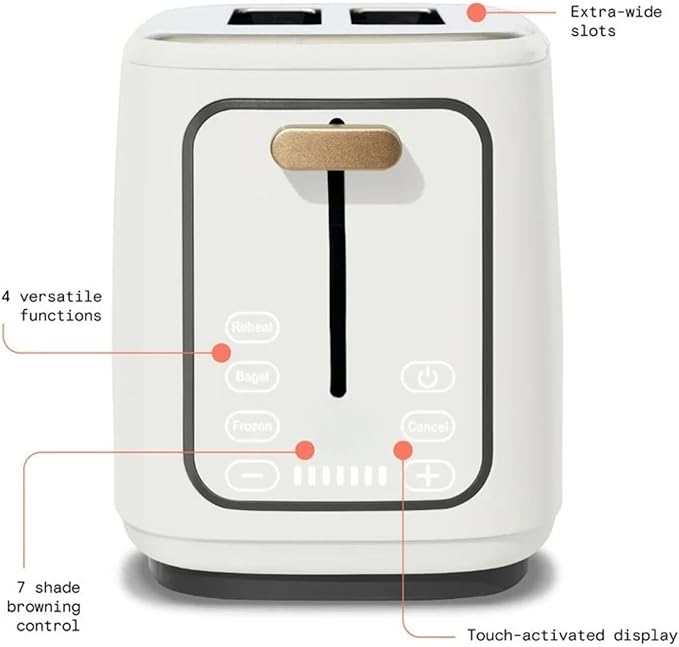 2 Slice Toaster Touch-Activated Display Extra Wide Slots Bagel Function Stainless Steel Kitchen