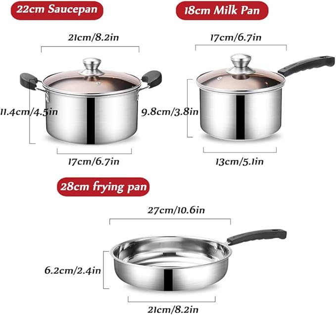 Cooking Pot Nonstick Cookware Sets 401 Stainless Steel Cooking Pots and Pans Home Kitchenware (3 Piece B Variety Pack)