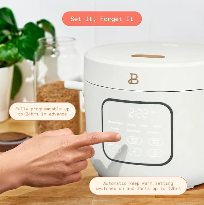 Beautiful 14-Cup Electric Rice and Grain Cooker Ceramic Nonstick Coating White Icing