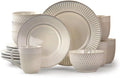 16 Piece Round Stoneware Dinnerware Set in Embossed Dish Set Household Plate Dish Ceramic Bowl Cutlery Combination