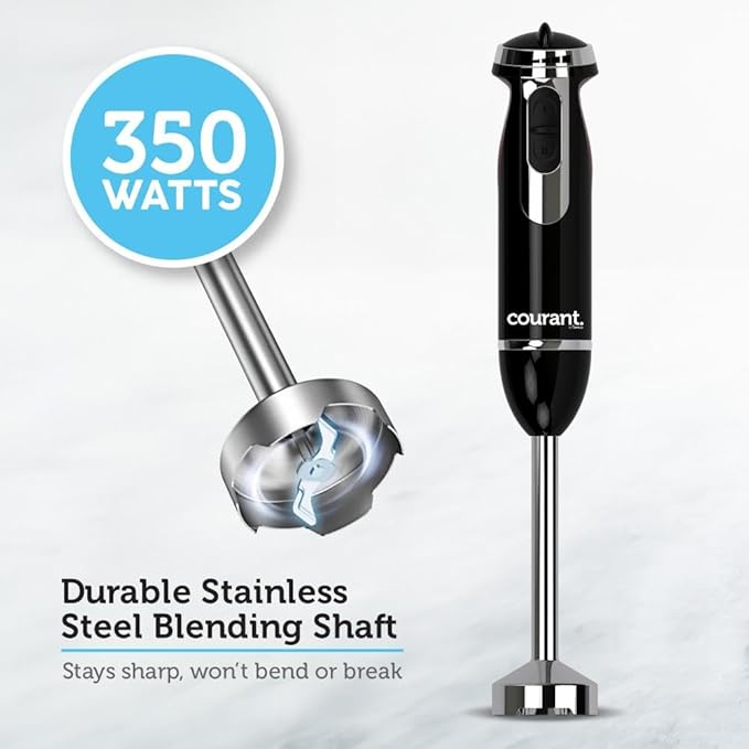 Courant Immersion Hand Blender with Stainless Steel Shaft Variable Speed Control Whisk Attachment and 20 oz Measuring Cup
