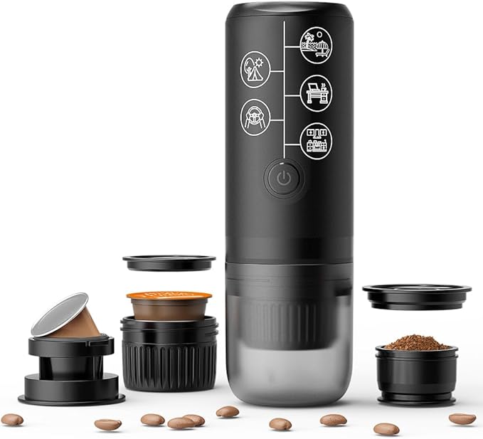 BENFUCHEN 3 in 1 Portable Espresso Machine With NO Heating Function Type-C Charging Electric Espresso Maker 17 Bar Mini Coffee Maker For N ESPRESSO/DolceGustoPods &amp Ground Coffee On the Go Blac