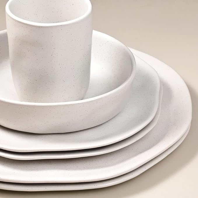 Cabtnca Plates and Bowls Sets for 4 16 Pcs Modern Stoneware Dinnerware Sets Highly Chip Scratch Resistant Microwave &amp Dishwasher Safe Irregular Dish Set for Kitchen Home Speckled White