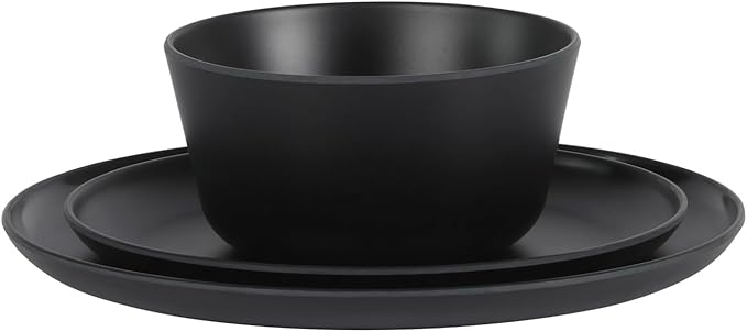 Gibson Home Fairhope 12-Piece Matte Black Melamine Dinnerware Set – Durable Lightweight Plates and Bowls Kitchen Dining Set