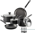 12-Piece Black Non-Stick Pots and Pans Set with Cooking Utensils Dishwasher Safe Aluminum Cookware Even Heating for Various Kitchen Needs