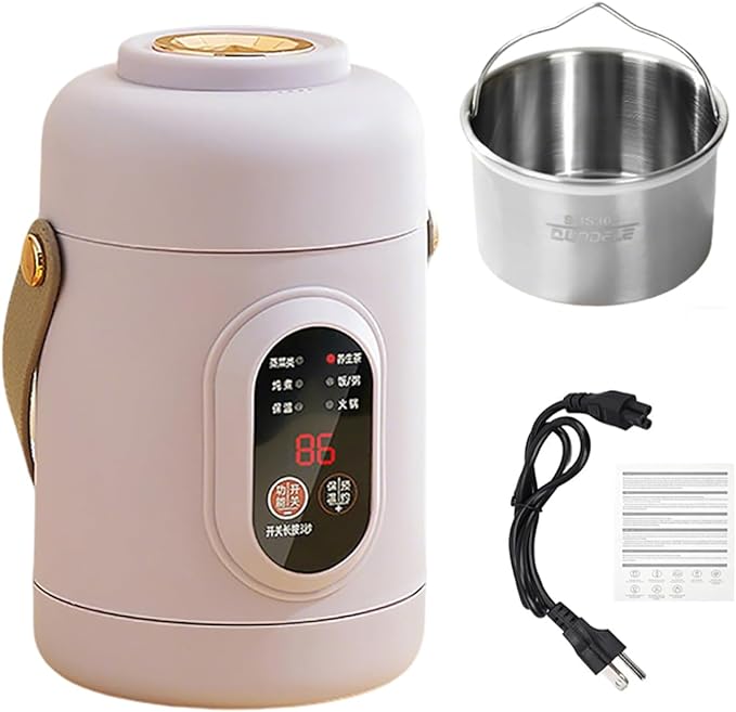 Multifunctional Health Pot 500W Portable Mini Electric Cooker with Ceramic Glaze Inner &amp Steamer Small Slow Cooker with 12-Hour Reservation for Porridge Rice Soup &amp Steaming (800ml-Pink)