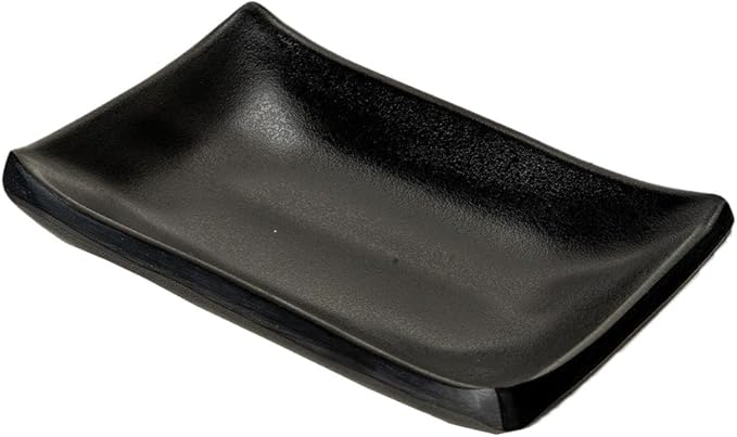 Ebros Gift Contemporary Ridged Matte Black Melamine Series Dinnerware Serveware Kitchenware Set Japanese Chinese Restaurant Supply (Pack Of 6 Rectangular Condiment Sauce Dish 2oz)
