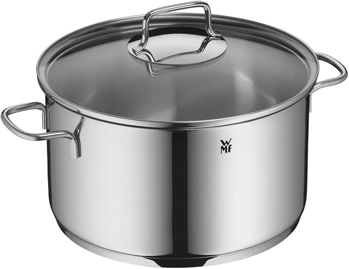 WMF Pot Set 4-Piece Astoria Pouring Rim Glass Lid Cromargan Stainless Steel Polished Suitable for Induction Hobs Dishwasher-Safe
