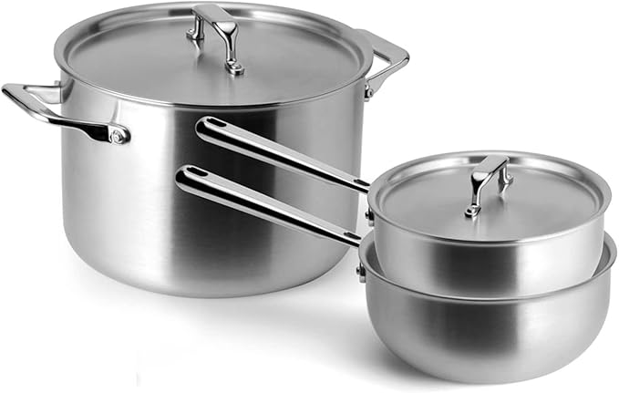 Misen 5-Ply Stainless Steel Cookware Set - Versatile Dishwasher Safe - 12-Piece Set - 10 Skillet 12 Skillet 3 QT Saute Pan &amp 6 QT Rondeau + Lids 2 QT &amp 3 QT Saucier + Lids 8 QT Stockpot