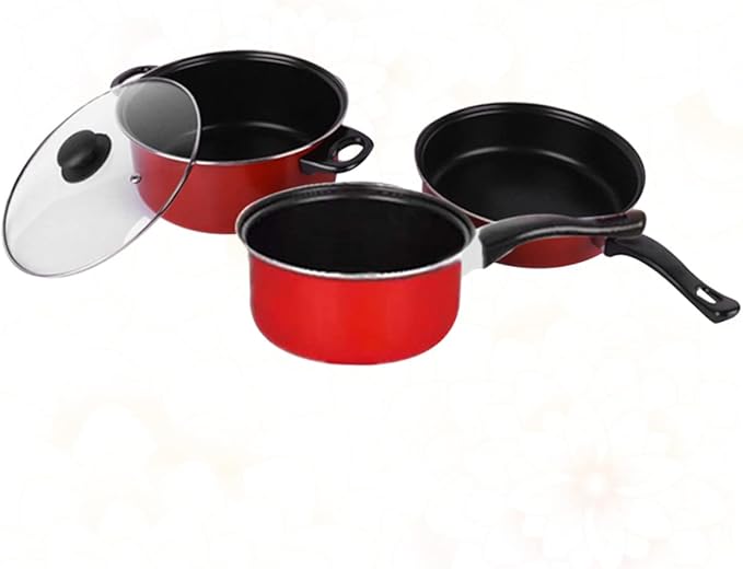 3-Piece Non-Stick Cookware Set Frying Pan Soup Pot and Milk Pan Dishwasher Safe Kitchen Cooking Tools for Home Use