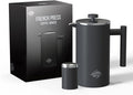 French Press Coffee Maker 304 Stainless Steel Coffee Press 34oz (4 cups) Tea maker with 60g Coffee Canister Double Wall French Presses with Heat Preservation Dishwasher Safe Black