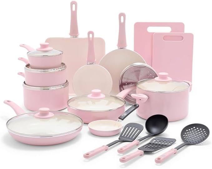 Soft Grip Healthy Ceramic Nonstick 23 Piece Kitchen Cookware Pots and Frying Sauce Saute Pans Set withA23 Pc