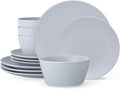 Noritake Colorscapes Grey-on-Grey Swirl 12-Piece Coupe Dinnerware Set Service for 4