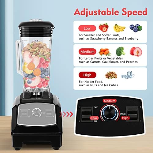 2200W Professional Countertop Smoothie Blender 2L Heavy Duty Stainless Steel Commercial Kitchen Blender Mixer Juicer Ice CrusherAdjustable Speed for MilkshakesIce Creams Fresh Juices (Black)