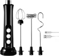 Immersion Blender Handheld 3-in-1 Hand Blender Electric with USB Rechargeable 3 Speeds Stainless Steel Blade Stick Blender with Whisk for Coffee LatteHot Chocolate Egg (Black)