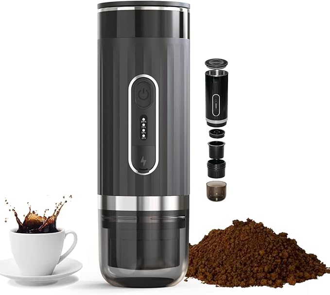 HURRISE Portable Espresso Machine 3-in-1 Cordless Coffee Maker Compatible with Capsules and Ground Coffee Electric Italian Espresso Machine for Car Home Office Travel Camping