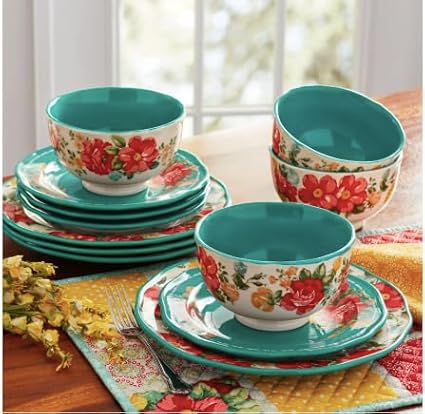 Vintage Floral 12-Piece Dinnerware Set Service for 4 (~Teal)