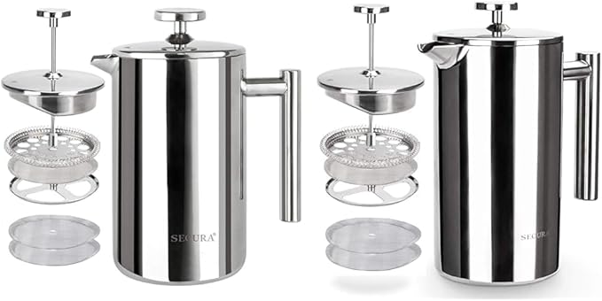 Secura 17oz and 34oz Stainless Steel French Press Coffee Makers with Extra Screens